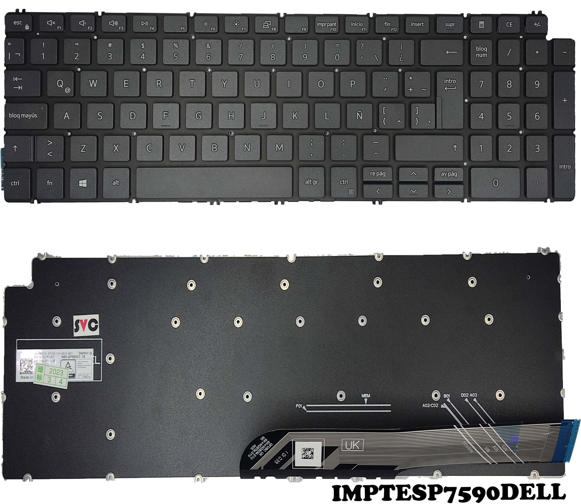 Teclado Dell 7590 5584 5590 5593 5594 5598 7591 Sin Frame SP Gris