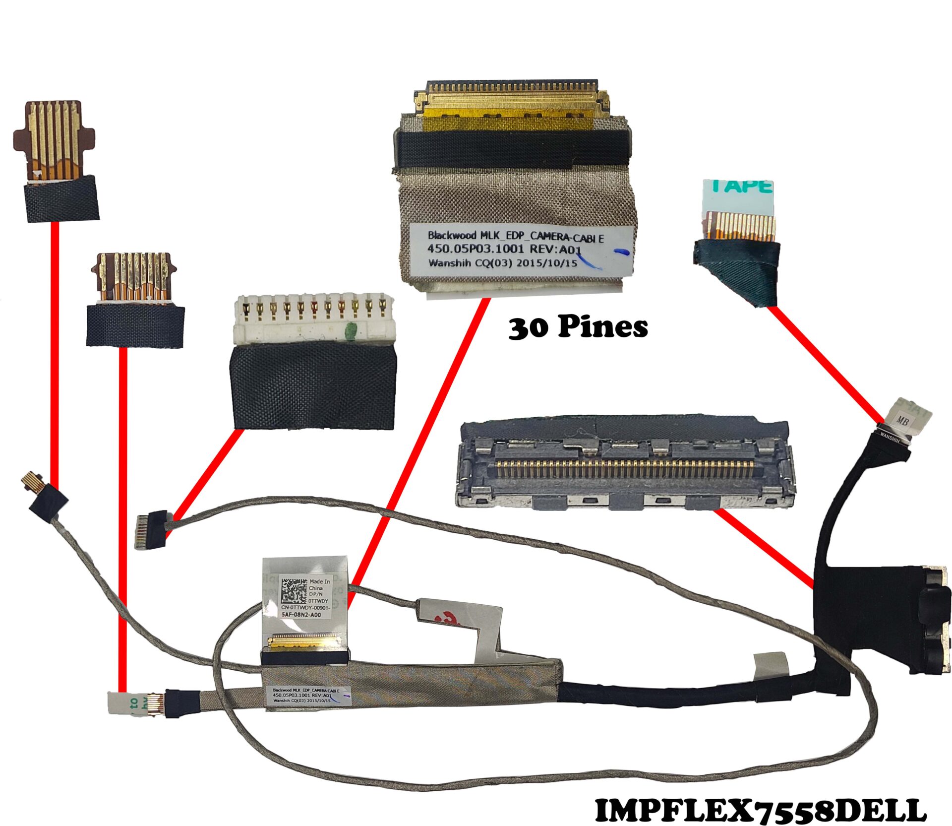 Flex video LCD Dell 15 7558 7568 P55F 0TTWDY - Serviclic